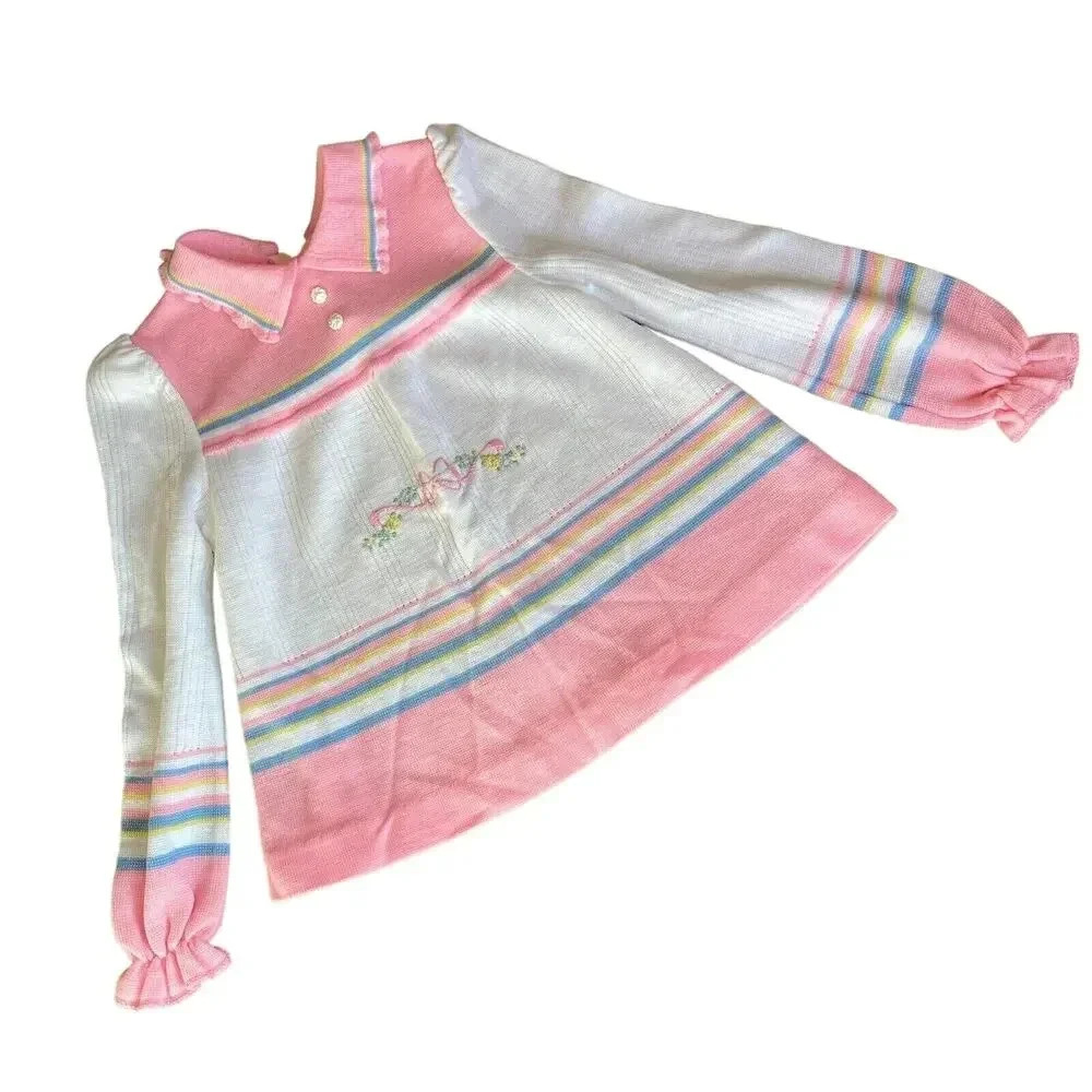 VTG 80-90s Bull Frog Knits Pink White Sweater Girl Size 4T Soft Stretch Comfort